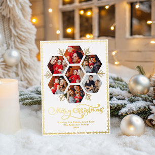 Elegantes Frohe Weihnachten Familienfoto Schneeflo Folien Feiertagskarte