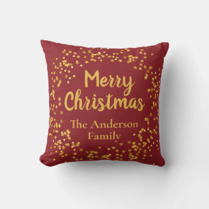 Elegantes Frohe Weihnachten Familienname Rot und G Kissen