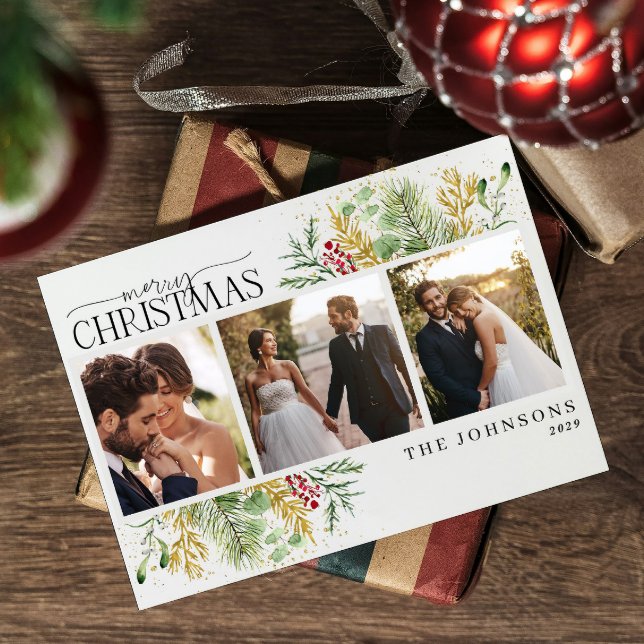 Elegantes Frohe Weihnachten Gold Red Berries Foto (Von Creator hochgeladen)