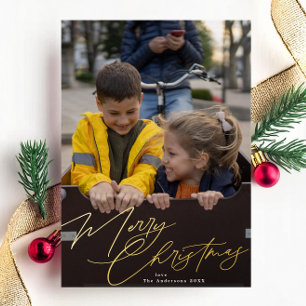 Elegantes Frohe Weihnachten Prächtiges Foto Folien Feiertagskarte