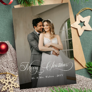 Elegantes Frohe Weihnachten Weiß Schrift Foto Over