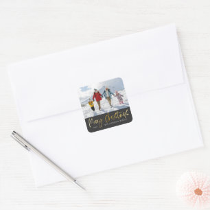 Elegantes Frohes Weihnachten Faux Gold & Foto Quadratischer Aufkleber