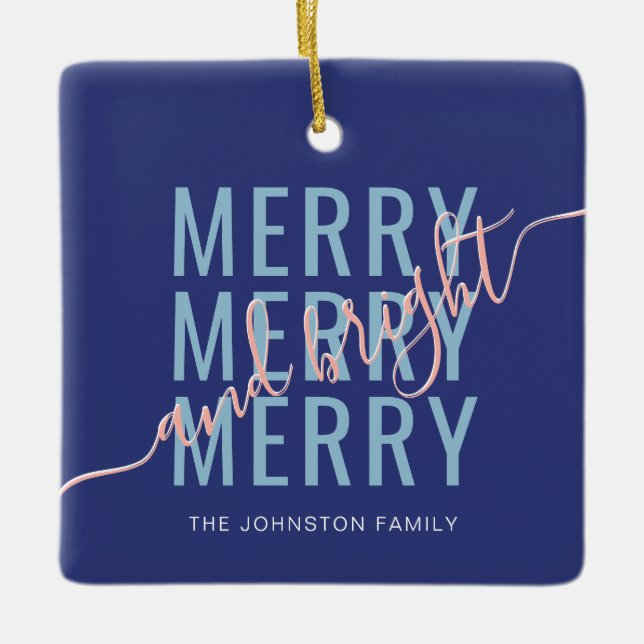 Elegantes fröhliches und helles Weihnachten Keramikornament (Vorderseite)