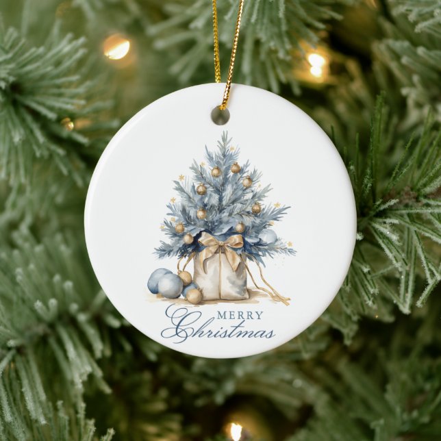 Elegantes, fröhliches Weihnachtsbaum Gold Custom F Keramik Ornament (Baum)