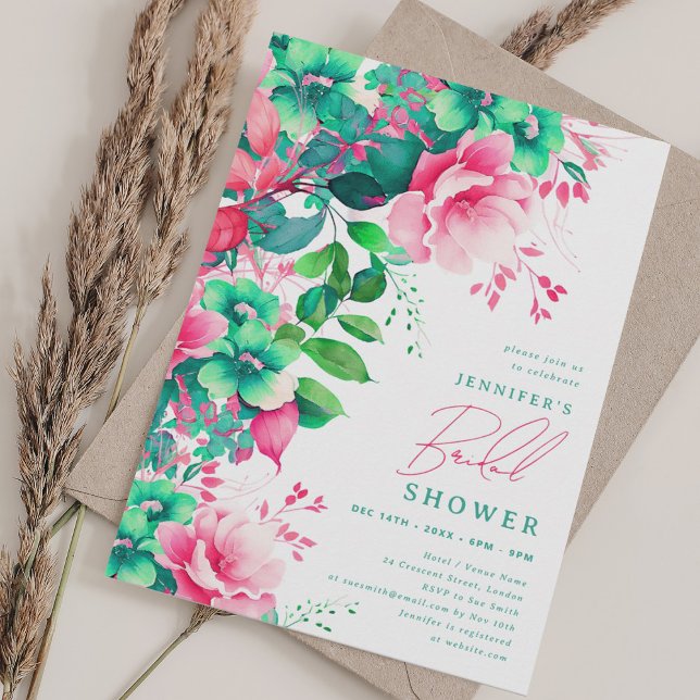 Elegantes Frühjahr Sommer-Blumengebirge Brautparty Einladung (Elegant Spring Summer Floral Bridal Shower Invitation)