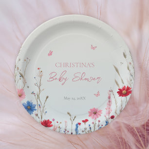 Elegantes Frühjahr Wildblume Baby Dusche Begrüßung Pappteller