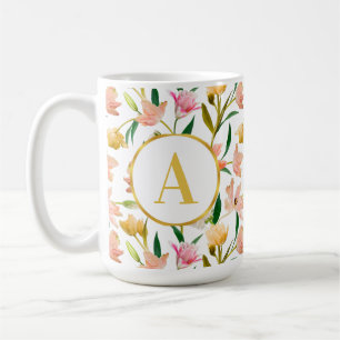 Elegantes Frühlingsfloral Monogramm mit Goldenem A Kaffeetasse