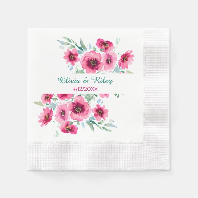 Elegantes Frühlingsstichtum Rosa Bläserei Serviette (Vorderseite)