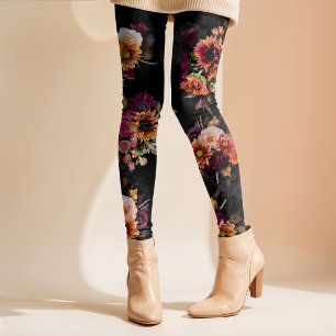 Elegantes Fuchsia-Orangen-Blumenmonogramm Leggings