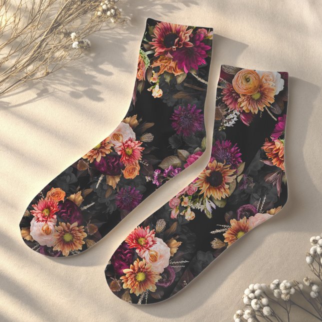 Elegantes Fuchsia-Orangen-Blumenmonogramm Socken (Von Creator hochgeladen)