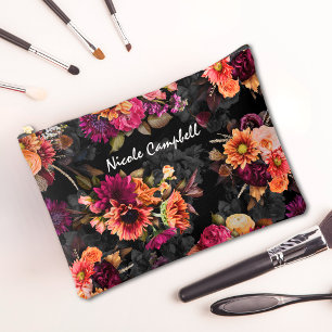 Elegantes Fuchsia-Orangen-Botanik-Monogramm Zubehörtasche