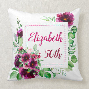 Elegantes Fuchsia-Rosa-Blumenmuster zum 50. Geburt Kissen