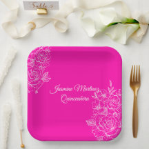 Elegantes Fuchsia-Rosa und Weiß Florales Papier