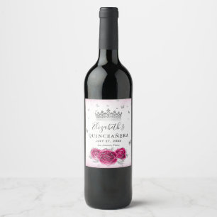 Elegantes Fuchsia- und Silberkronenpapier Weinetikett