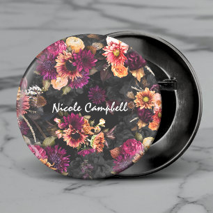 Elegantes fuchsien-orangefarbenes florales Monogra Button