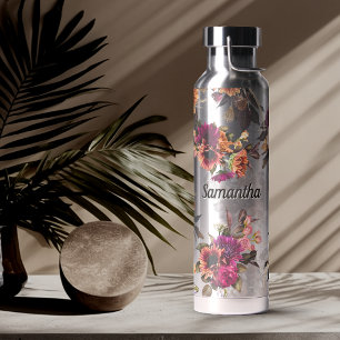 Elegantes fuchsien-orangefarbenes florales Monogra Trinkflasche