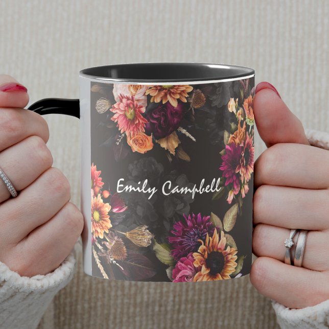 Elegantes Fuchsien-Orangen-Blumenmonogramm Tasse (Von Creator hochgeladen)