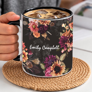 Elegantes Fuchsien-Orangen-Blumenmonogramm Tasse