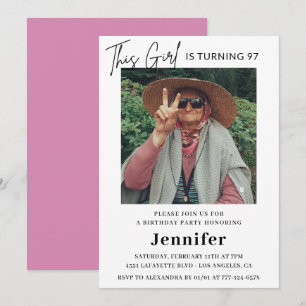 Elegantes Fun Pink Foto 97. Geburtstag Einladung