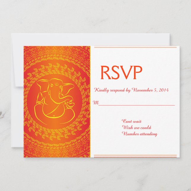 Elegantes Ganesh| Indian God Orange RSVP Cards Einladung (Vorderseite)