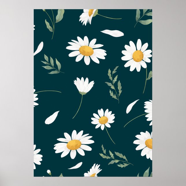 Elegantes Gänseblümchen-Blumenmuster-Kunstposter – Poster (Vorne)