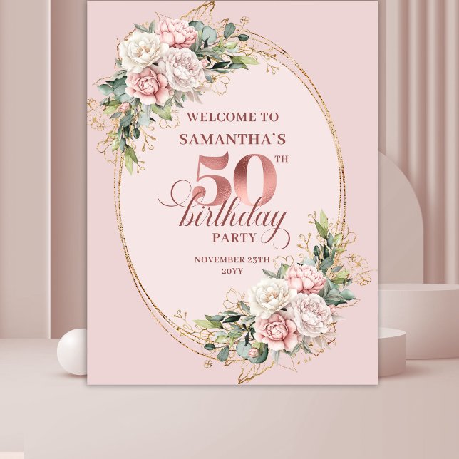 Elegantes Gartenblumen-50.-Geburtstags-Backdrop Wandteppich (Graceful Garden Floral 50th Birthday Backdrop)