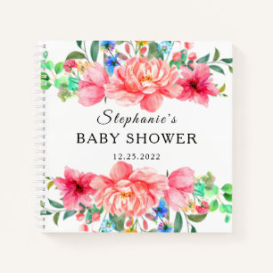 Elegantes Gästebuch Baby Shower Pinke Rose Blume Notizbuch