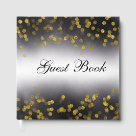 Elegantes Gästebuch Gold Konfetti auf Schwarz