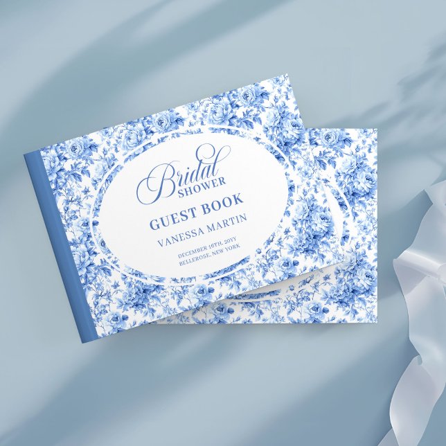 Elegantes Gästebuch mit Navy-Toile-Rosen für die H (Stylish Navy Toile Roses Bridal Shower Guest Book

)