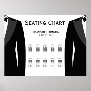 Elegantes Gay Wedding Seating Chart Schwarz/Weiß Poster