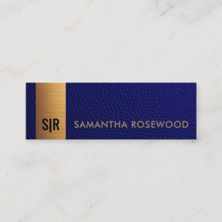Elegantes, gebürstetes goldenes Monogramm auf blau Mini Visitenkarte