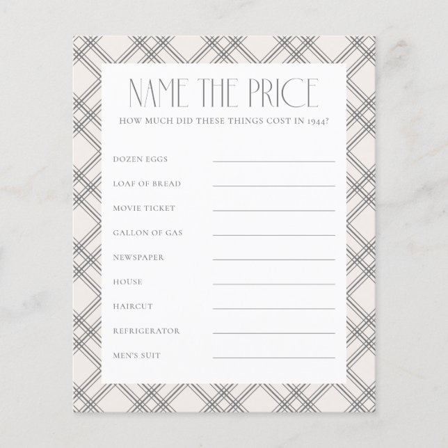 Elegantes Geburtsjahr Name des Preisspiels (Vorderseite)