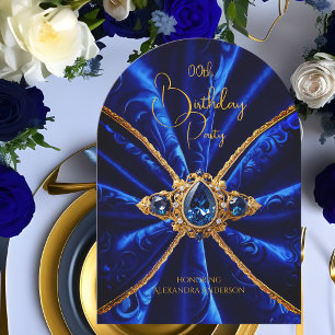 Elegantes Geburtstags-Blau-Gold-Juwel Faux-Velvet Einladung