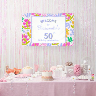 Elegantes Geburtstags-Blumen-Schild mit Namen Banner