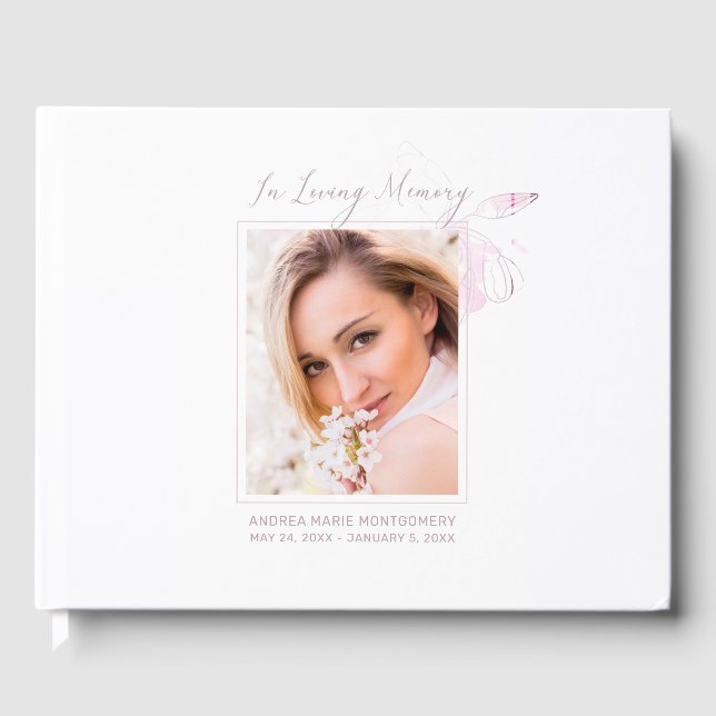 Elegantes Gedächtnis Wasserfarben Foto Beerdigung Gästebuch (Vorderseite)