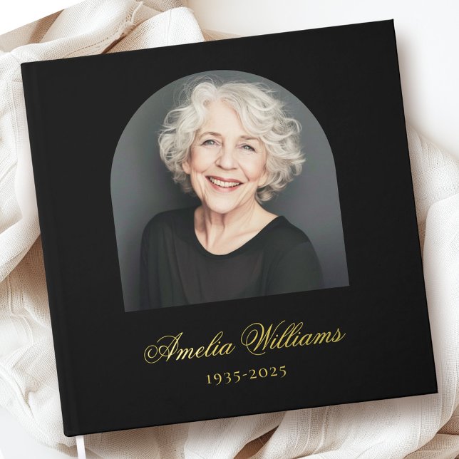 Elegantes Gedenkdenkmal-Foto Gästebuch (Elegant arch loving memory funeral memorial photo guest book)