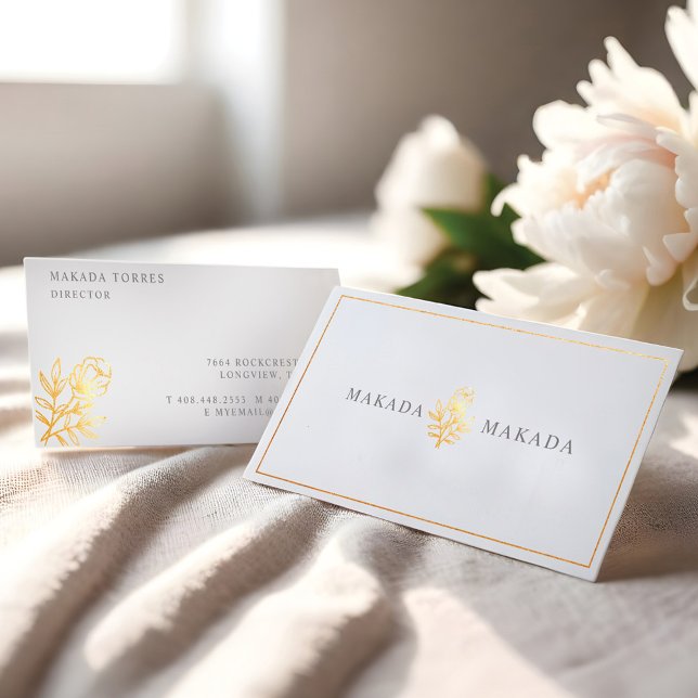 Elegantes, gehobenes, florales Gold Botanisch Visitenkarte (Elegant Sophisticated Floral Gold Botanical Business Card)