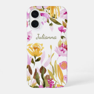 Elegantes Gelb Rosa Wasserfarbe Florales Personali iPhone 16 Hülle