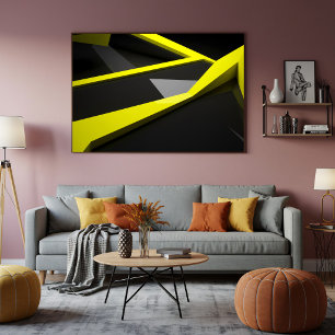 Elegantes Gelb-Schwarzes Geometrisches Abstraktes  Poster