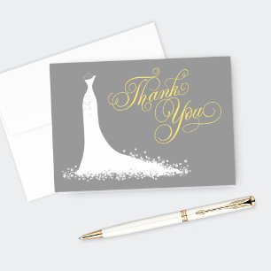 Elegantes Gelb- und Grau-Hochzeitungs-Gown-Brautpa Dankeskarte