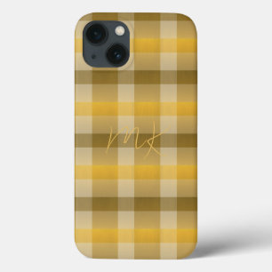 Elegantes Gelbbraun Kariertes Muster Mit Monogramm Case-Mate iPhone Hülle