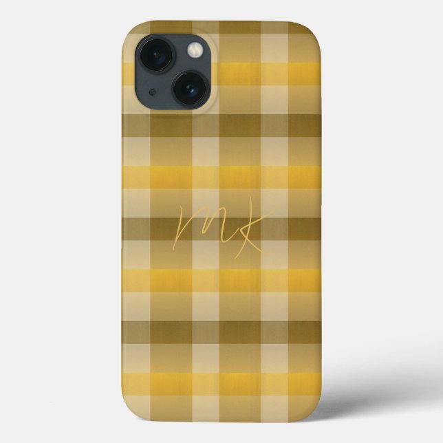 Elegantes Gelbbraun Kariertes Muster Mit Monogramm Case-Mate iPhone Hülle (Rückseite)