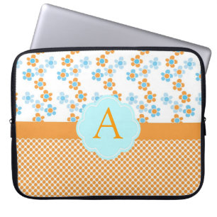 Elegantes, gelbes, blaues Blumenmonogramm, Anfangs Laptopschutzhülle
