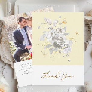Elegantes, gelbes, blühendes Foto Hochzeit Dankeskarte