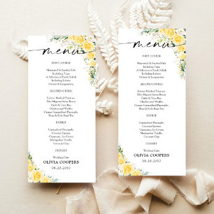 Elegantes gelbes Blumen-Babyshower-Menü Menükarte