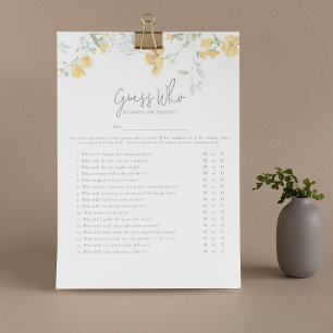 Elegantes gelbes Blumen-'Guess Who'-Baby-Shower-Sp Flyer
