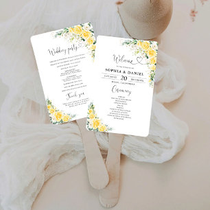 Elegantes gelbes Blumen-Hochzeitsprogramm-Handfäch Fächer