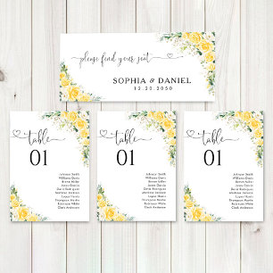 Elegantes gelbes Blumen-Hochzeitstisch-Schild