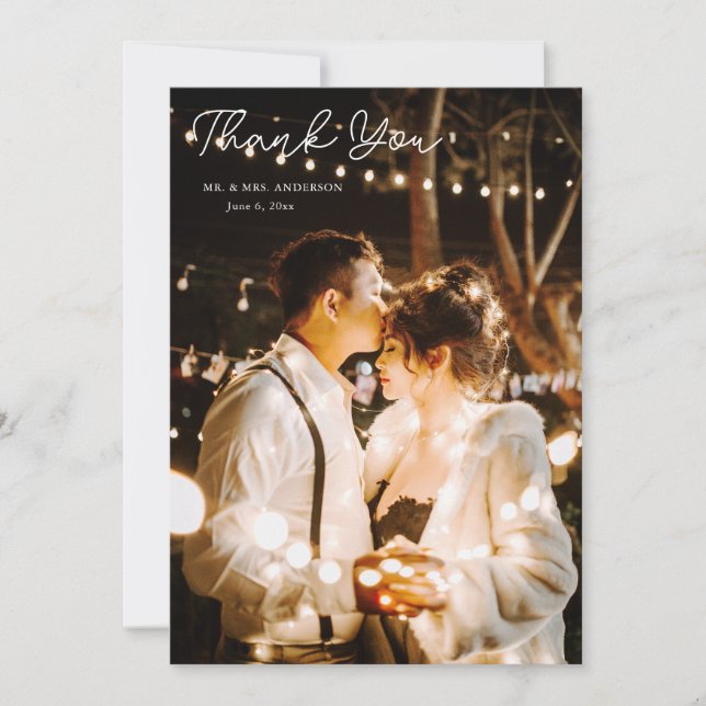 Elegantes Gelbes Blumenhochzeitungs-Foto Dankeskarte (Vorderseite)