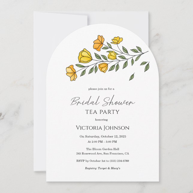 Elegantes Gelbes Blumenkohl Party Dusche einladen Einladung (Vorderseite)